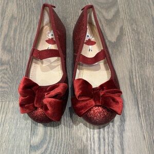 H&M Kids Red Glitter Flats with Velvet Bow